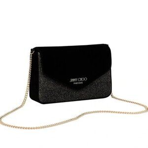 Jimmy Choo Black and Silver Evening Bag with Gold Chain